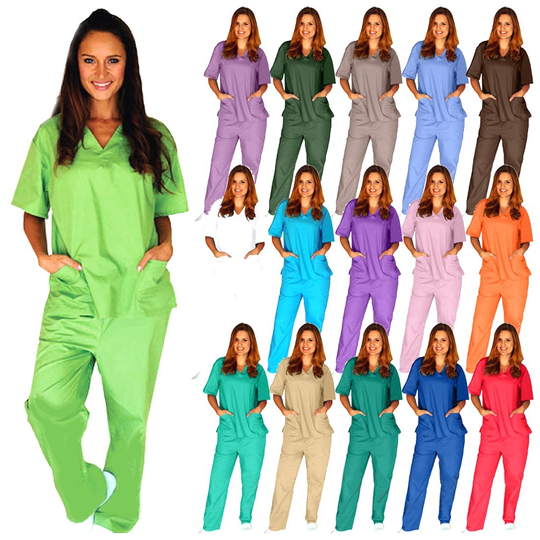 Medical Scrub Unisex Men Women Natural Uniforms Hospital Nursing set Top & Pants