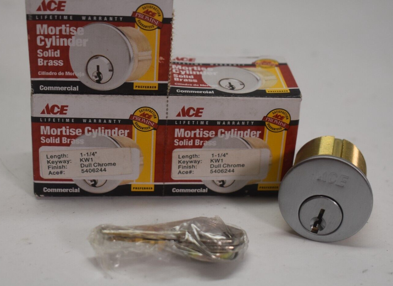 Mortise Cylinder Lock Solid Brass Commercial 1-1/4" KW1 Dull Chrome w Keys 2 Pk