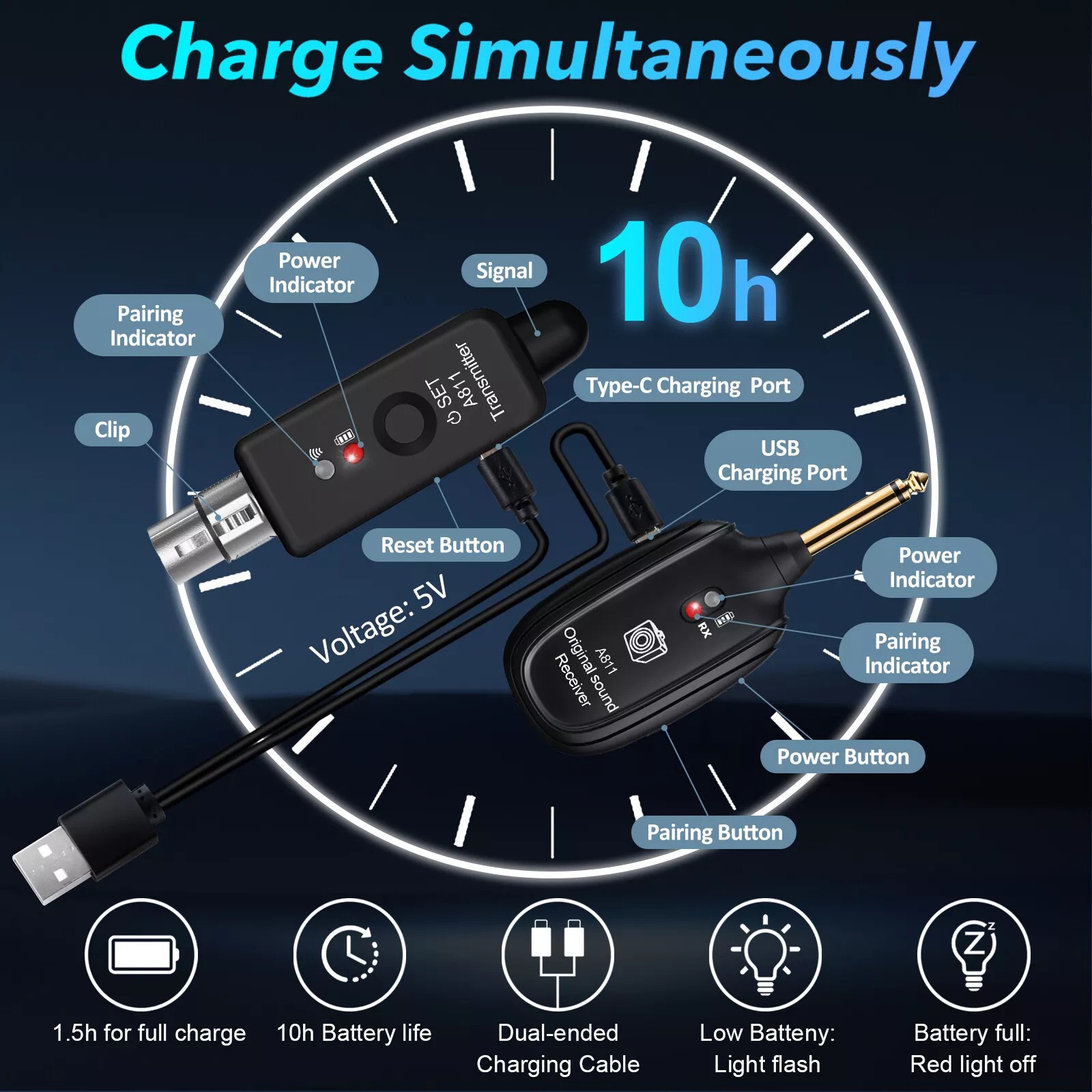 2.4GHz Microphone Wireless System Converter Adapter XLR Transmitter Receiver Set