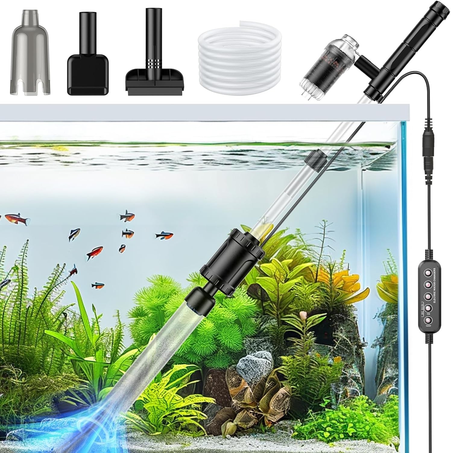 Electric Aquarium Vacuum Gravel Cleaner: 36W Fish Tank Cleaner Vacuum with Stron