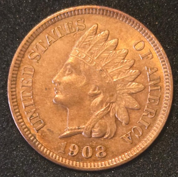 1908 Indian Head Cent - Uncirculated Red/Brown Beauty - Snappy! - FREE SHIPPING