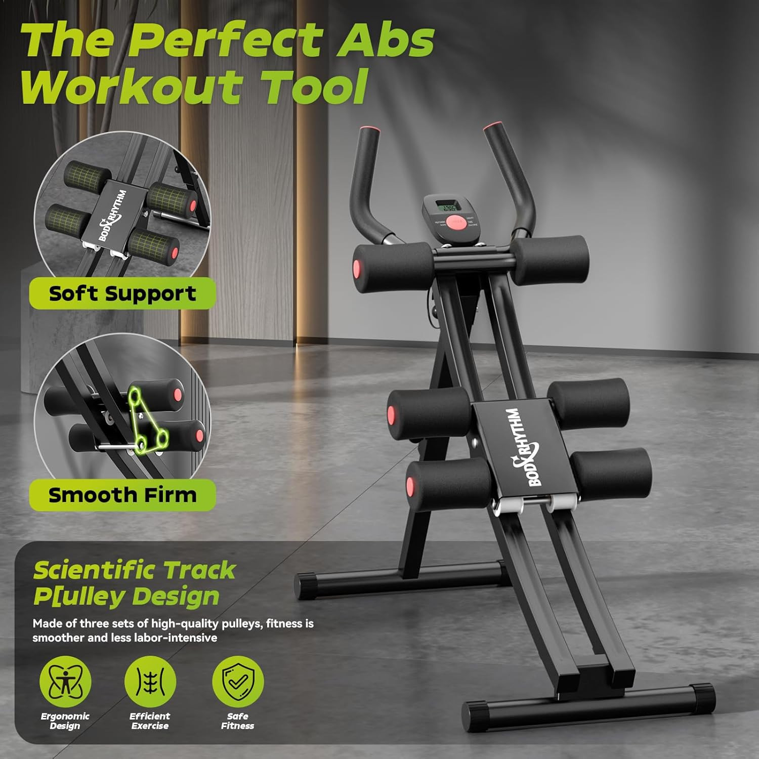 Dual-Track Ab Machine with 4 Adjustable Heights, Foldable Core & Abdominal Exerc