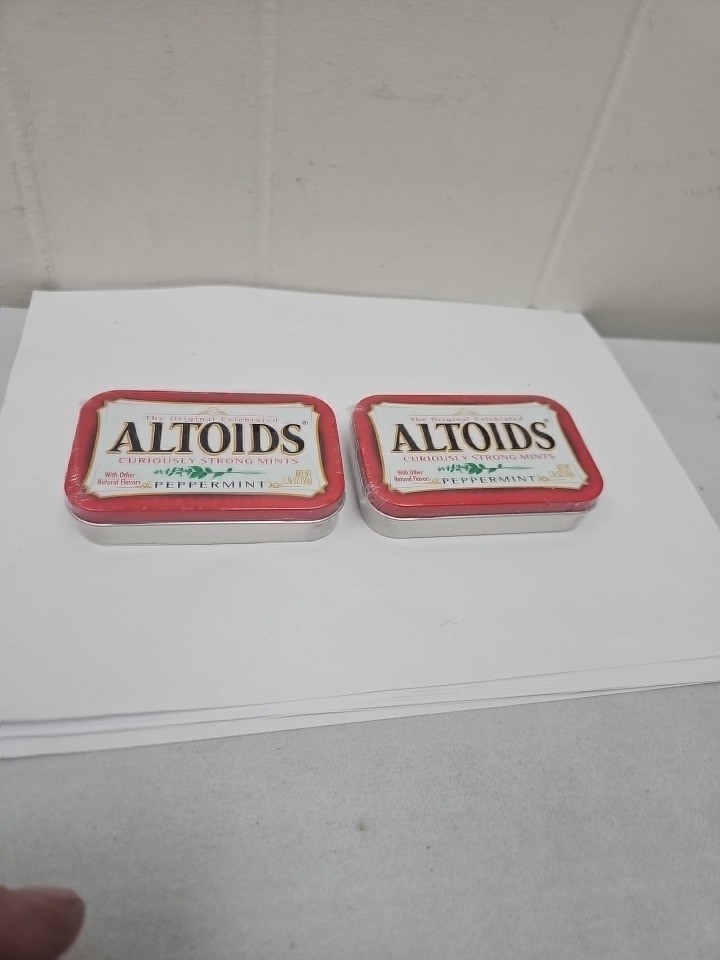 2 Altoids PEPPERMINT Flavored Mints 1.76 oz Tin  Curiously Strong NEW (B13)
