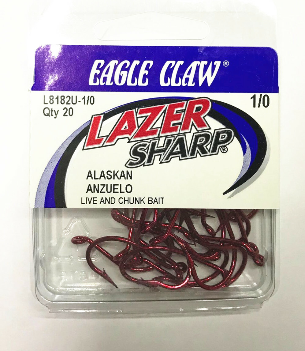 Eagle Claw Lazer Sharp Alaskan Red Hooks 20 Hooks L8182U-1/0