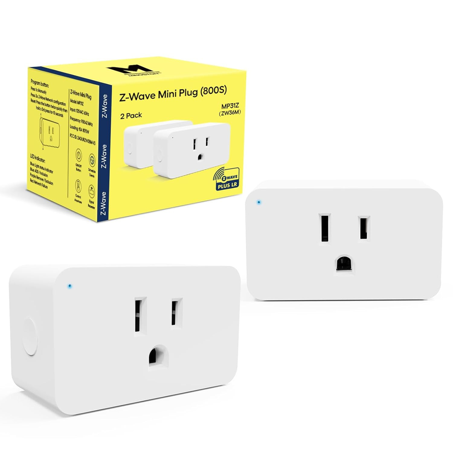 800 Zwave Plug Smart Outlet Switch LR, Z-Wave Hub Required, Bult in Zwave Repeat