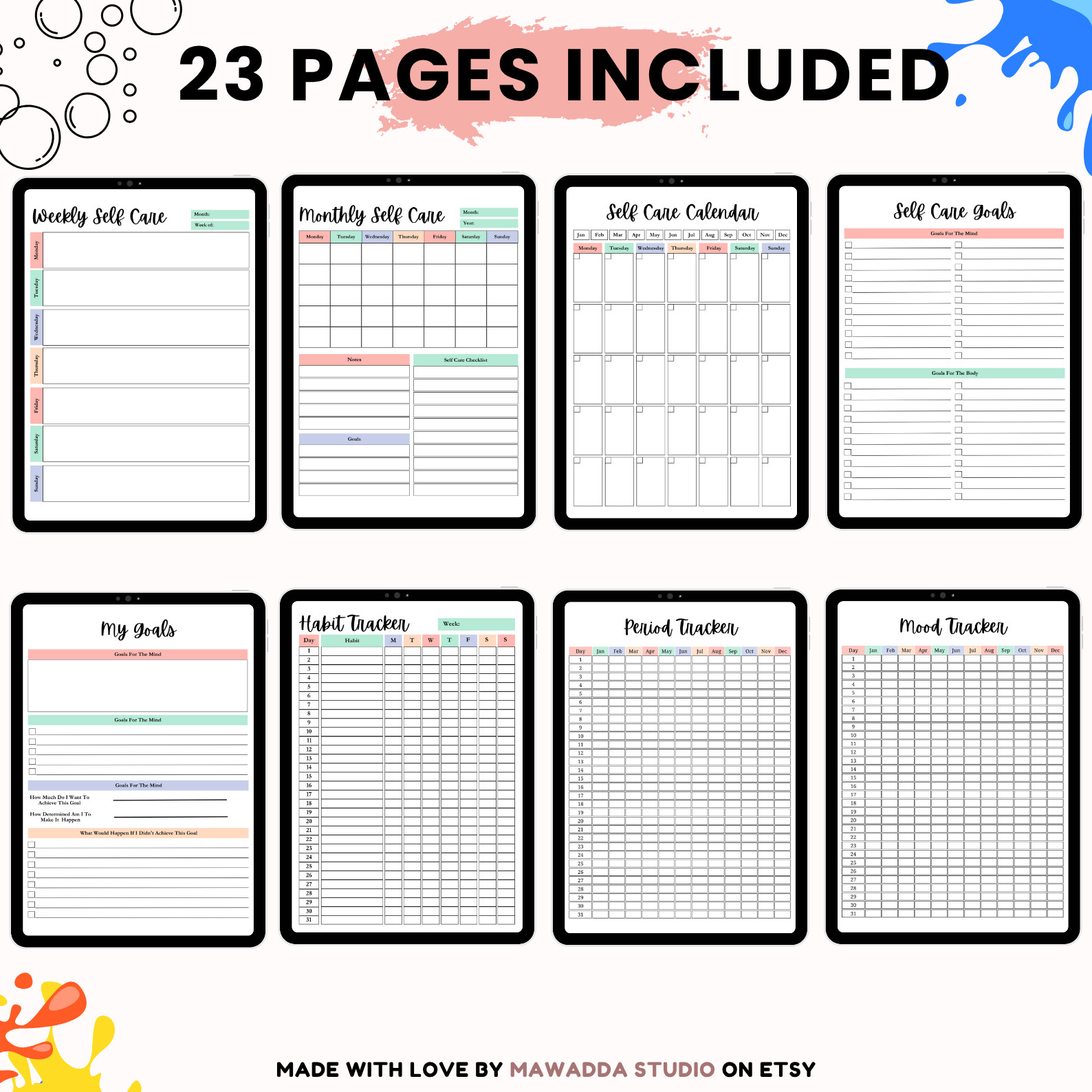 Self-Care Planner Bundle Printable | Wellness Planner Bundle | US Letter