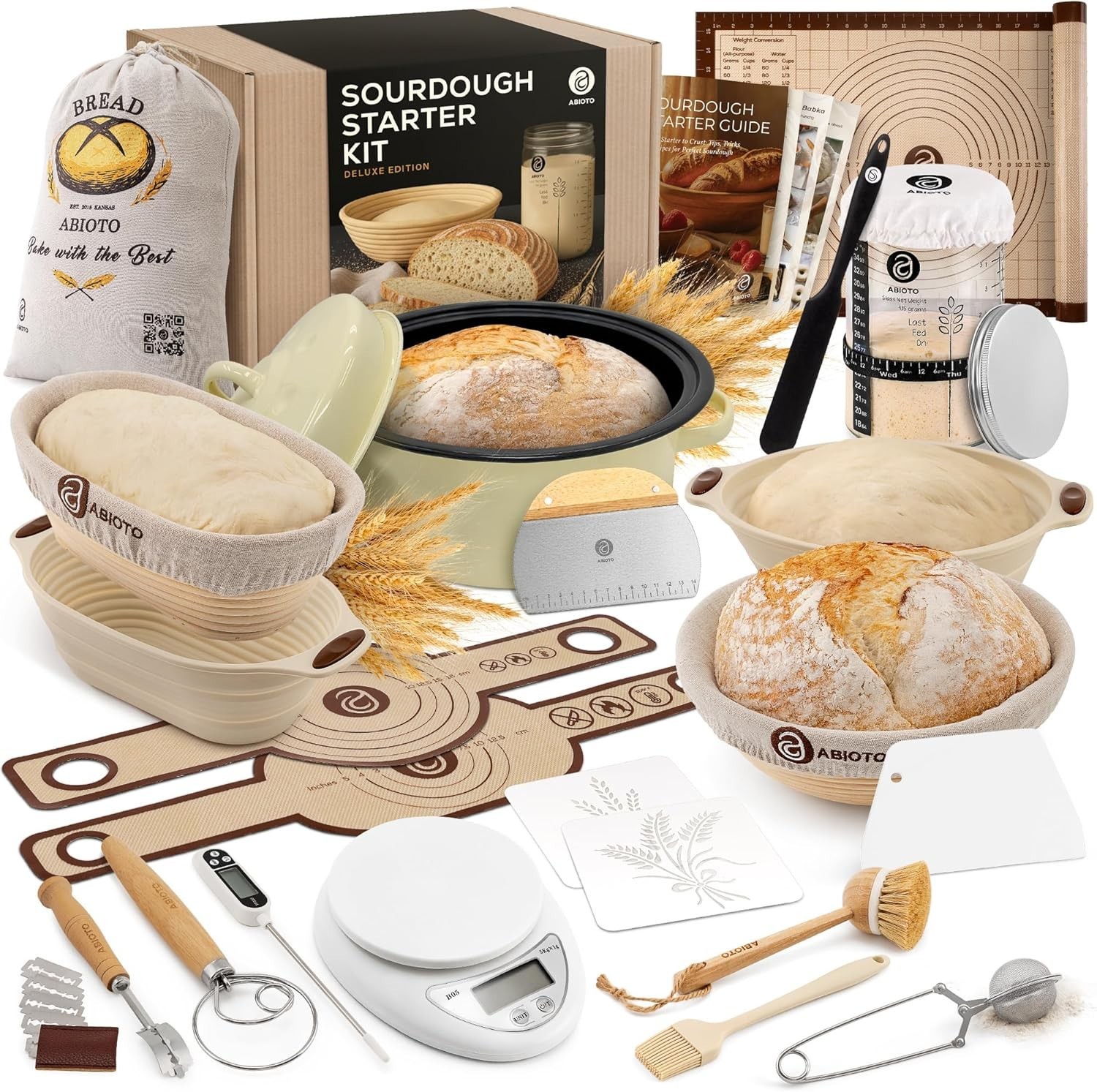 Complete Sourdough Baking Kit with Proofing Baskets & 34oz Jar for Perfect Bread