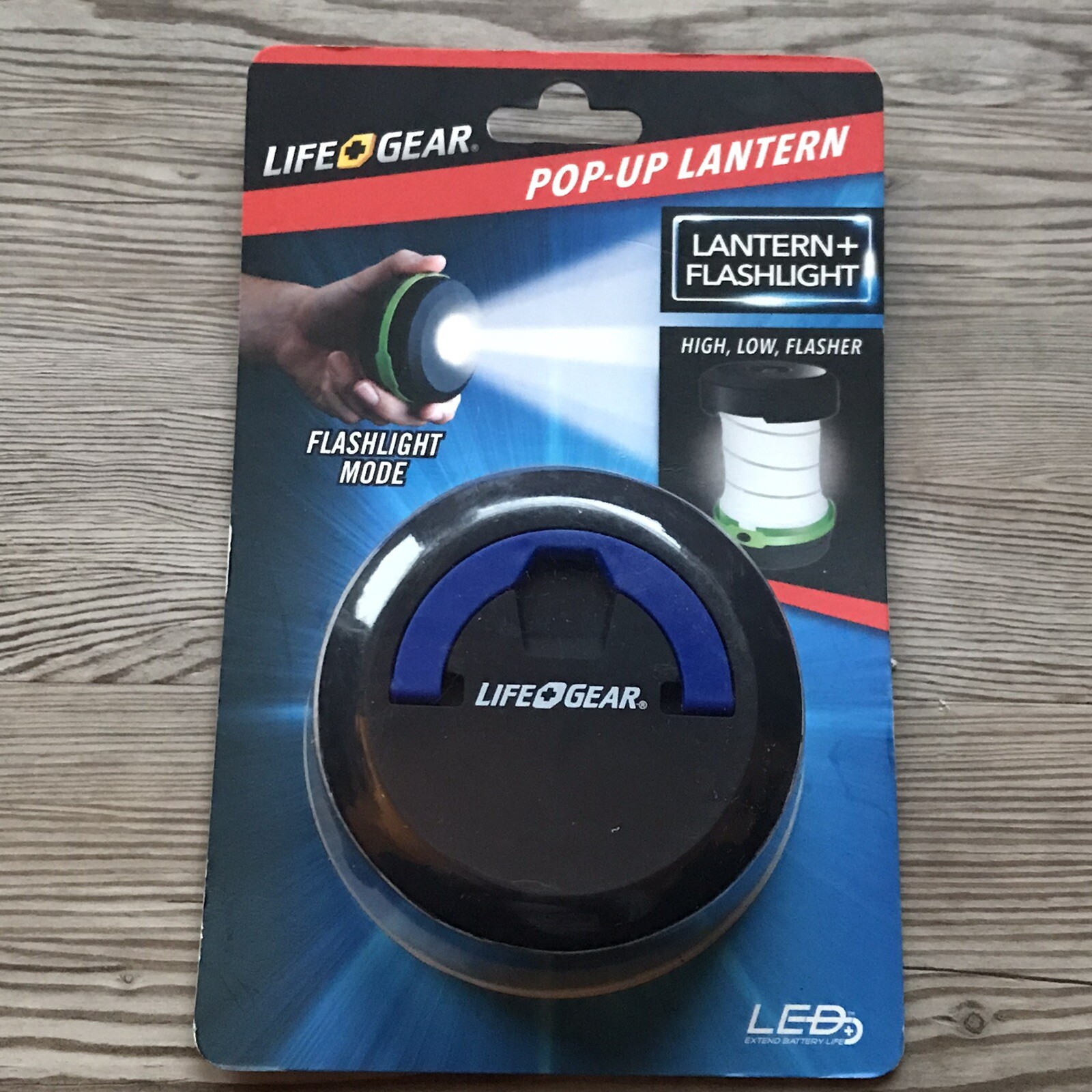 2-in-1 Puck Flashlight or Pop-Up LED Mini Lantern Black/Blu AA Battery Operated