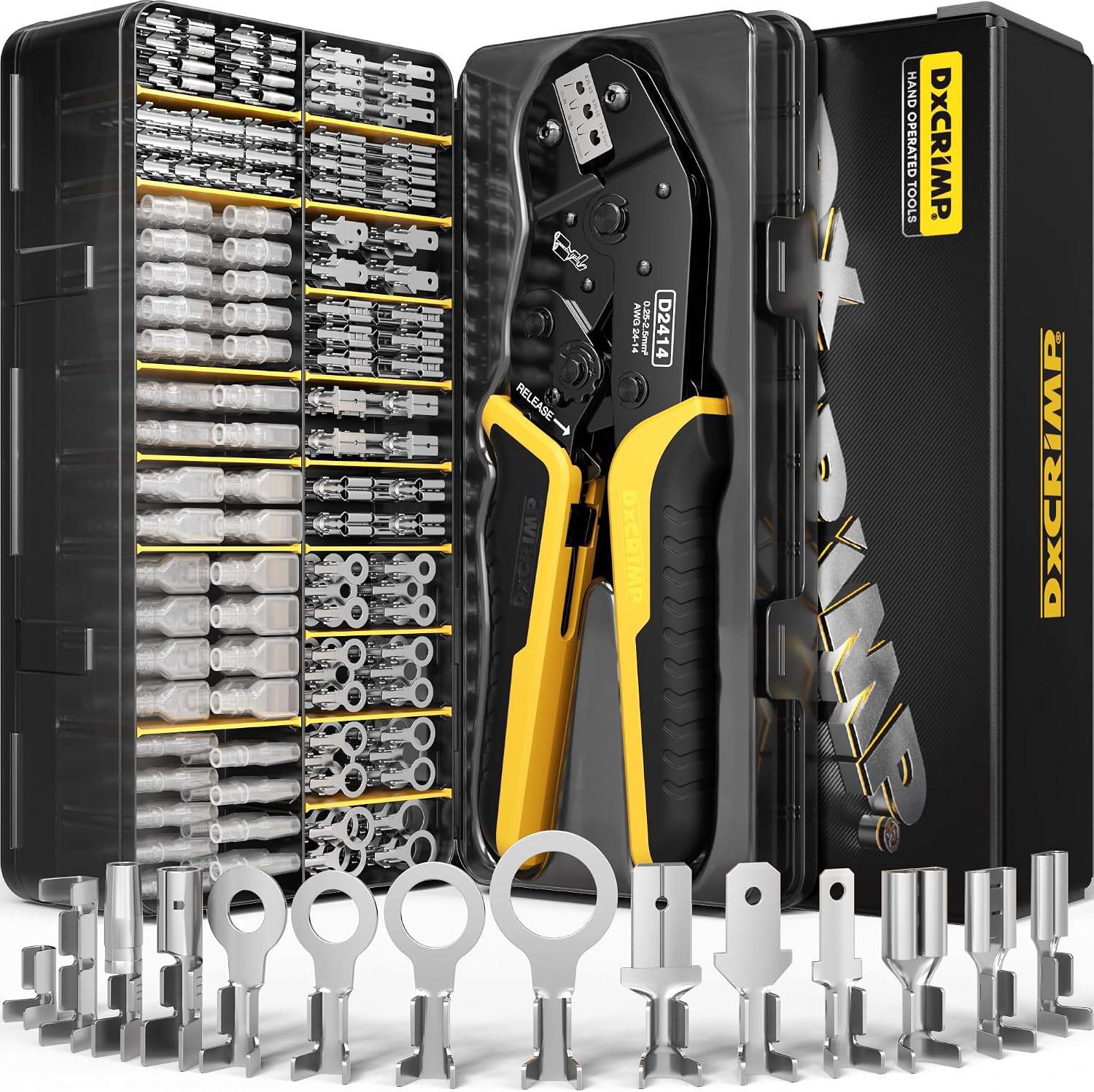Crimping Tool Kit, 14-Type Open Spade & Quick-Disconnect Connector Set (2.8/3.9/