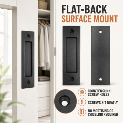 6" Sliding Barn Door Handle, Flush Pocket Door Pull, Matte Black Pack | A 1
