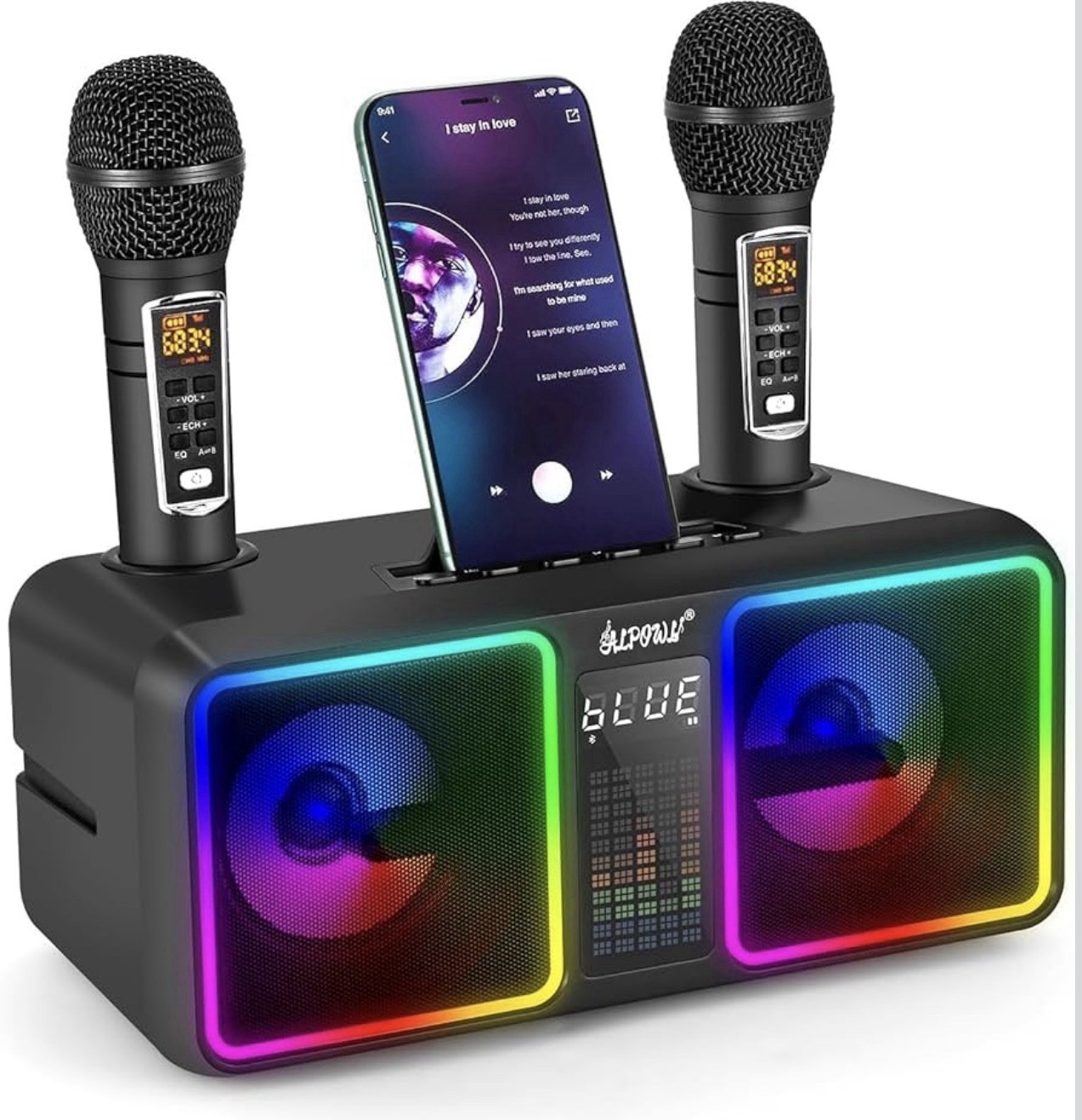 ALPOWL Karaoke Machine for Adults Kids with 2 UHF Wireless Microphones