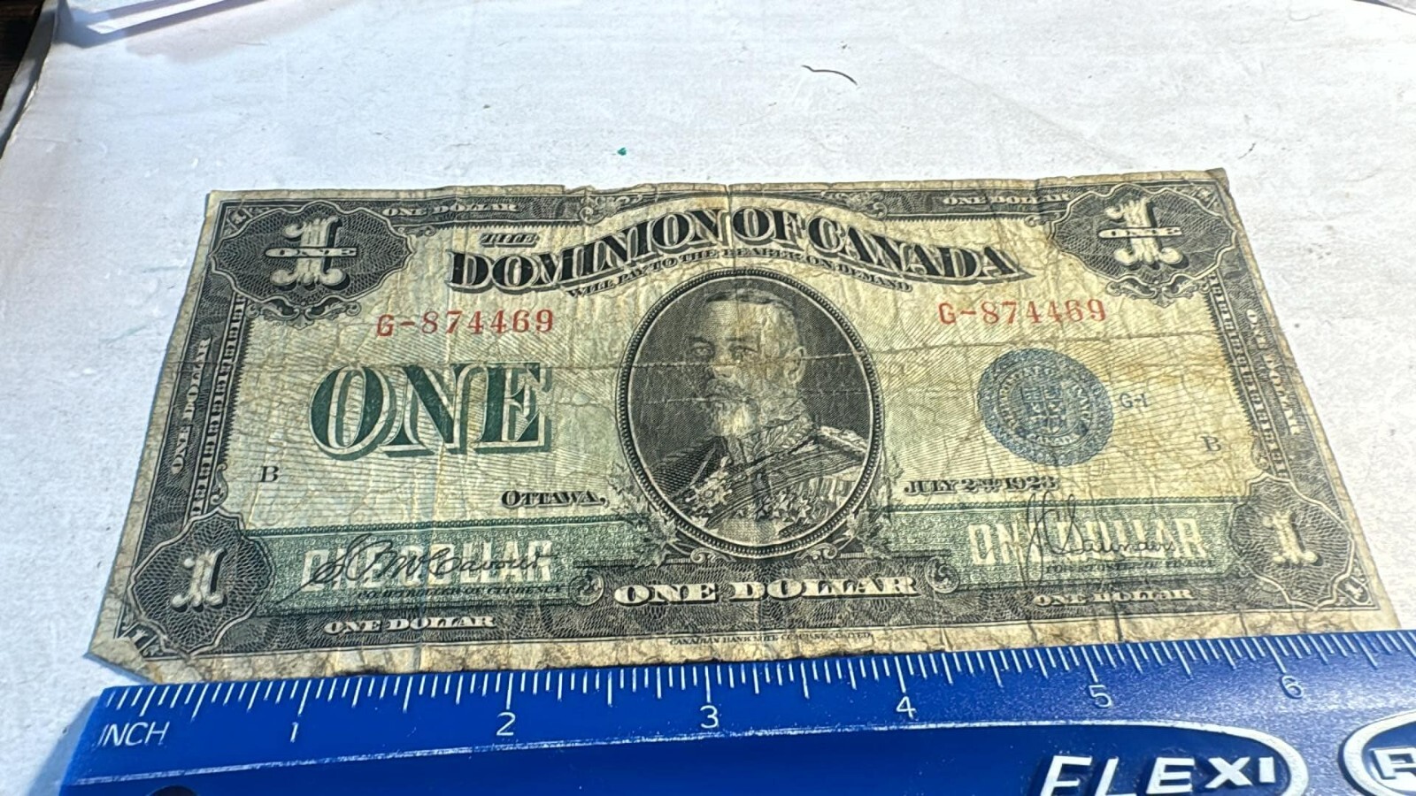 1923 BANK OF CANADA FINE PLUS ONE DOLLAR NOTE WELL CIRCULATED $1 Bill