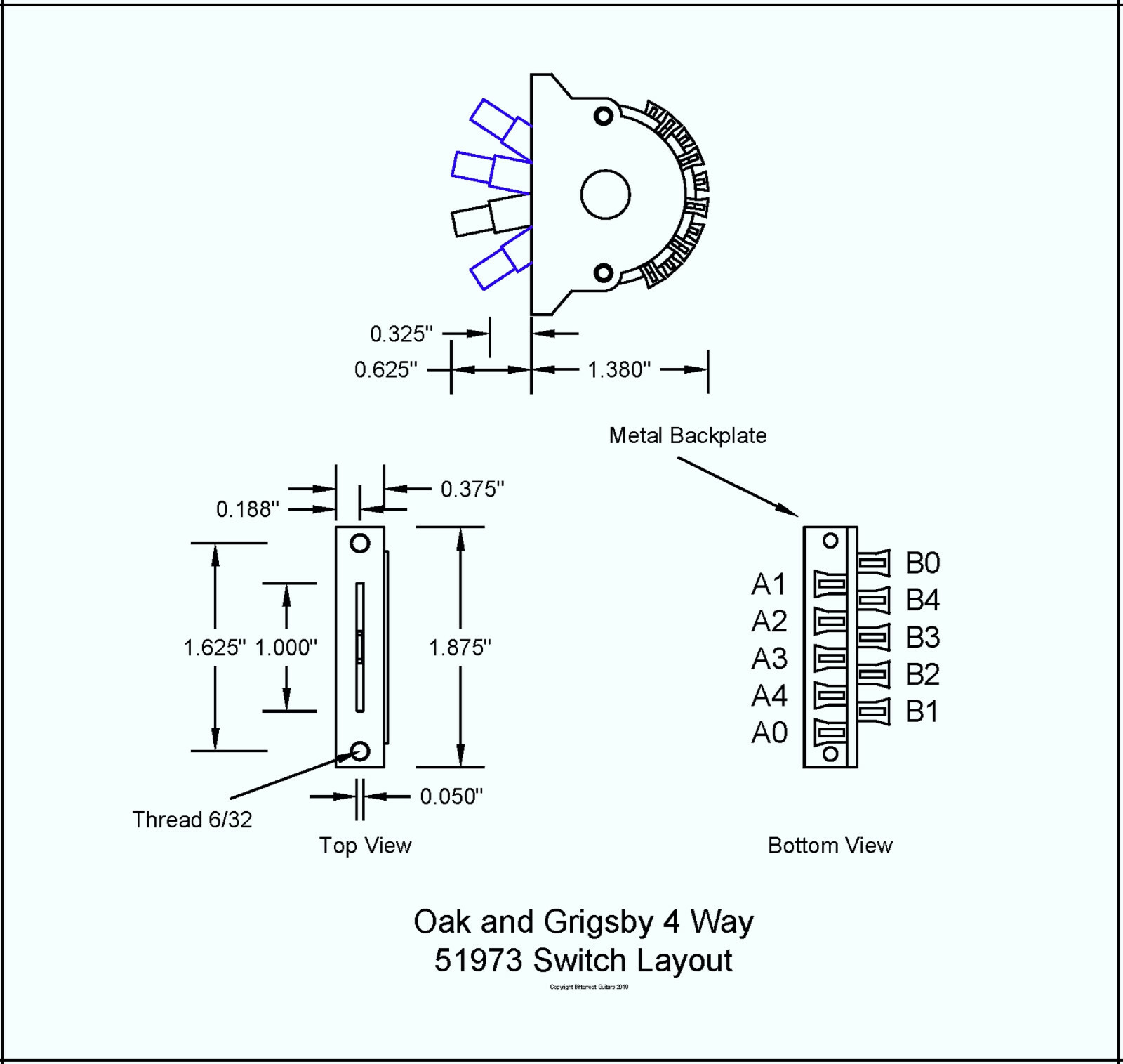 Switch 4 Way Oak Grigsby 51973 with Black and White Knobs 081364BW