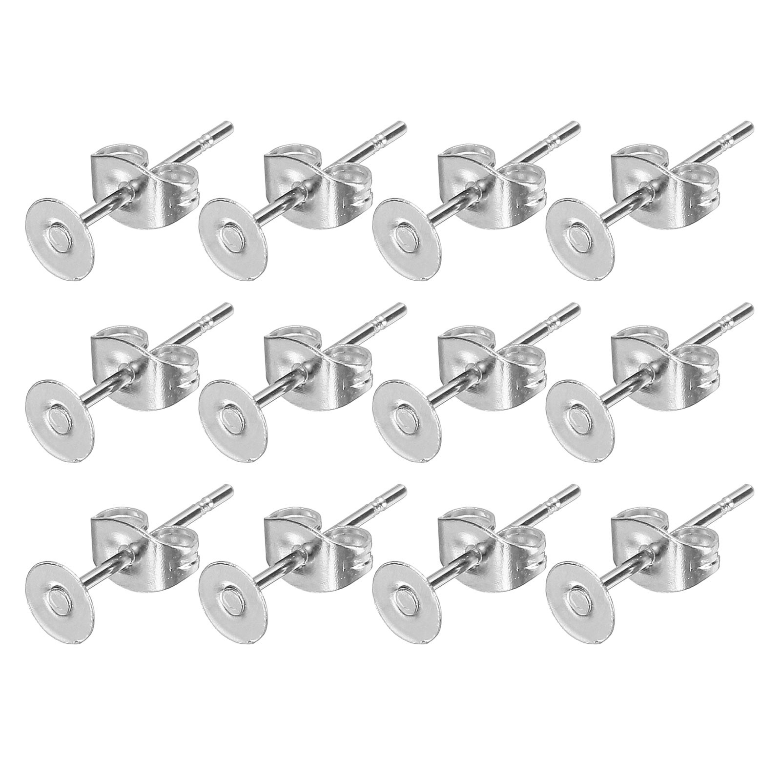 100Set Stud Earring Posts 4mm Ear Pin with Butterfly Earring Backs Silver