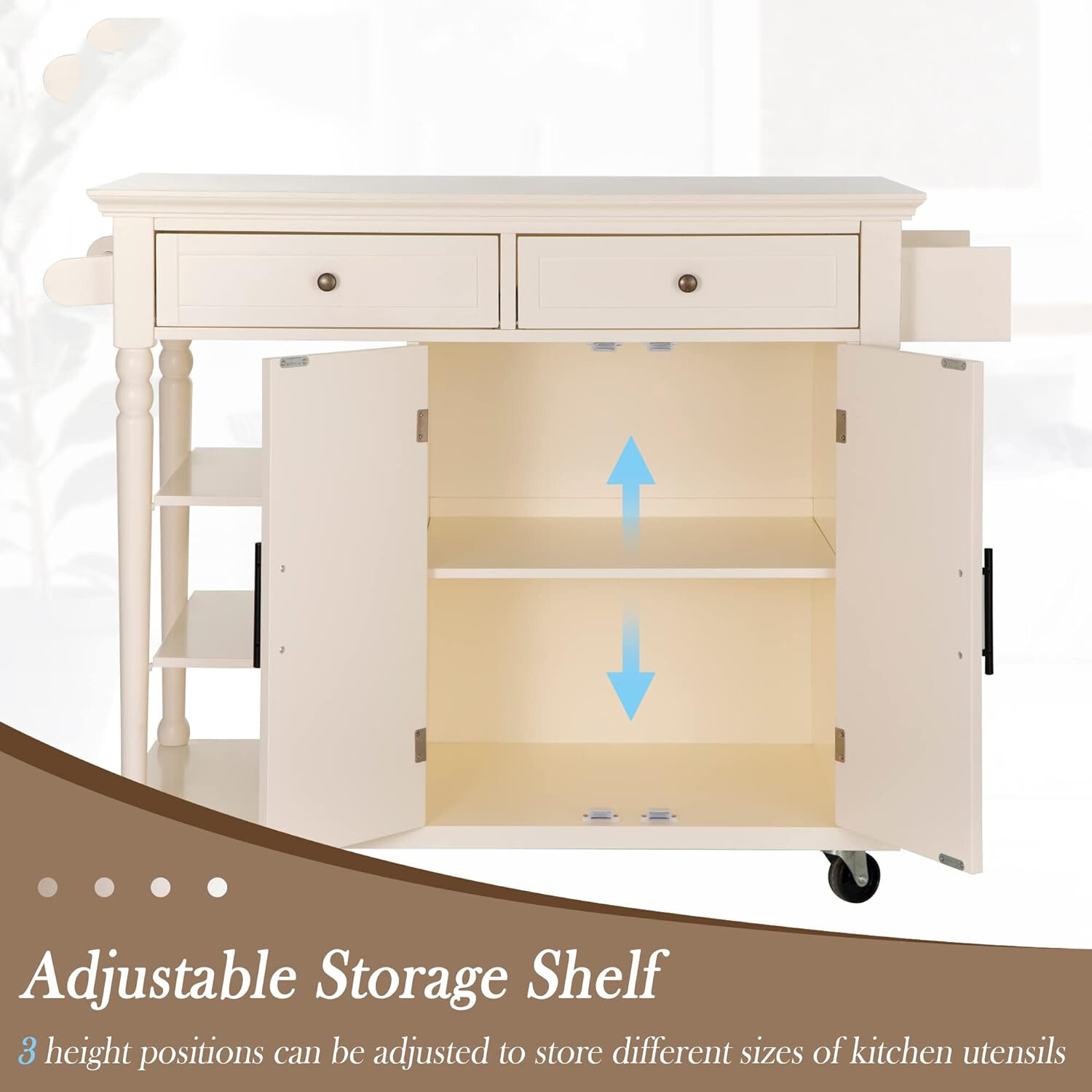 Kitchen Island Cart with Storage Cabinet on Wheels & Towel Rack & Spice Rack