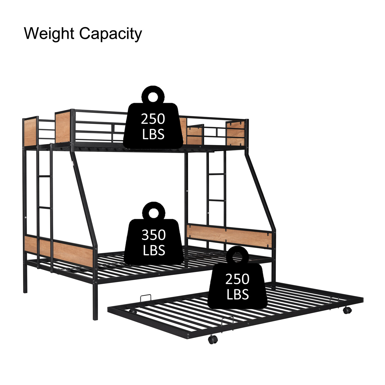 Twin Over Full Bunk Bed Heavy Duty Metal Bunk Bed Frame w/ Trundle White/Black