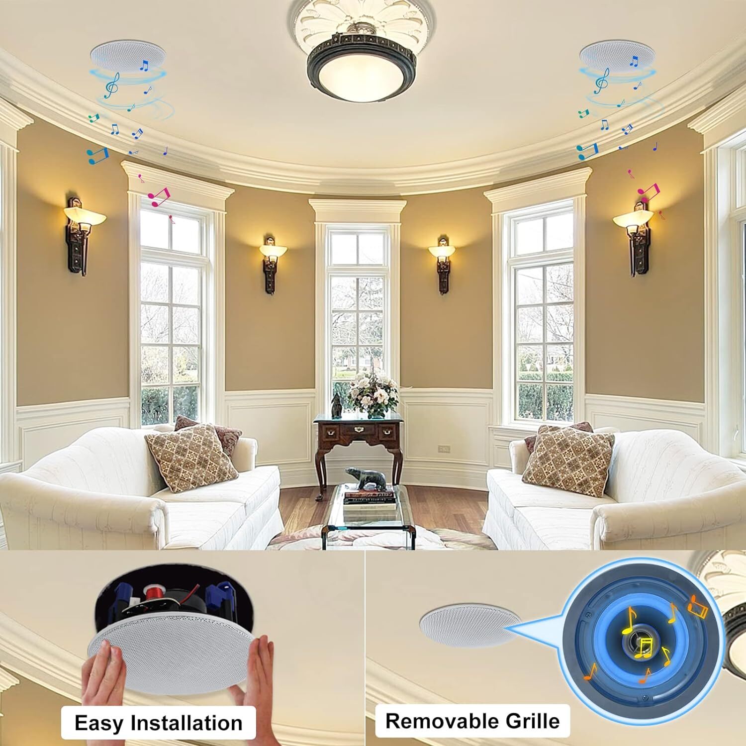 Herdio 4" Bluetooth Speaker Amplifier Kit Kitchen Wall Ceiling Speakers