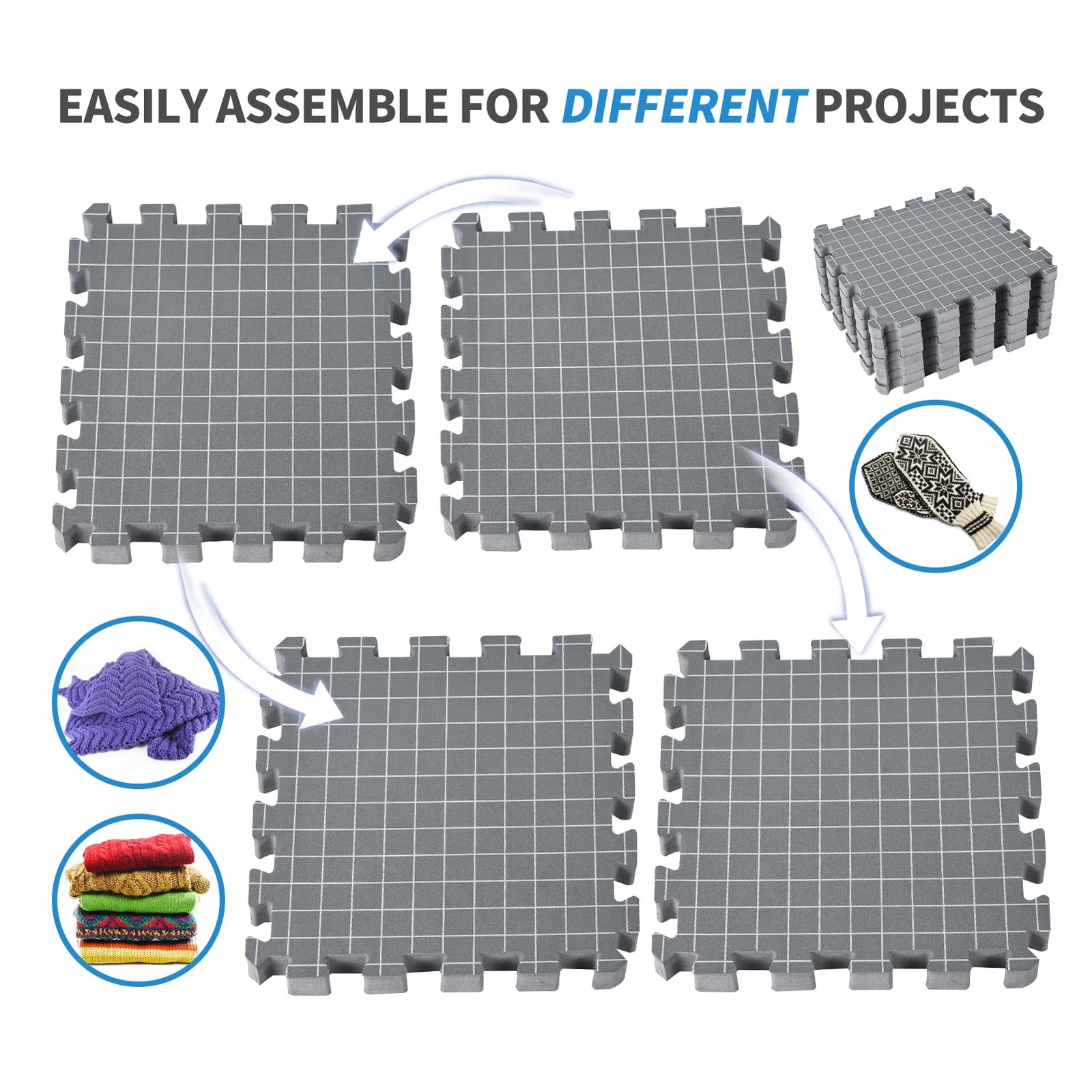 Blocking Mats for Knitting & Crochet Project,Extra Thick Blocking Boards with...