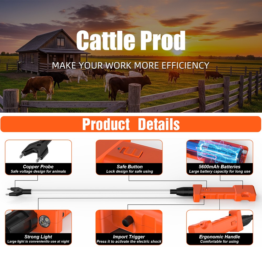 Rechargeable Waterproof Livestock Prod Electric Cattle Prod Cow Herding Stick