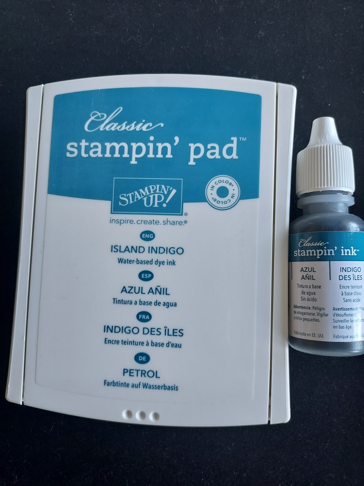 Stampin' Up! Classic Water Based  ISLAND INDIGO Ink Pad & Re-Inker-Retired/Used