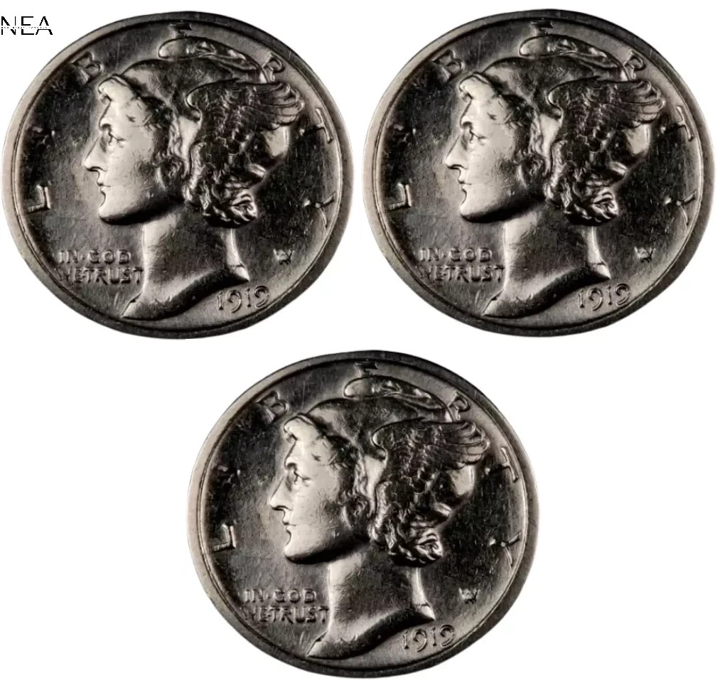 1919+1919-D+1919-S Mercury Dime Lot~ Borderline Uncirculated (AU++) ~ 90% Silver
