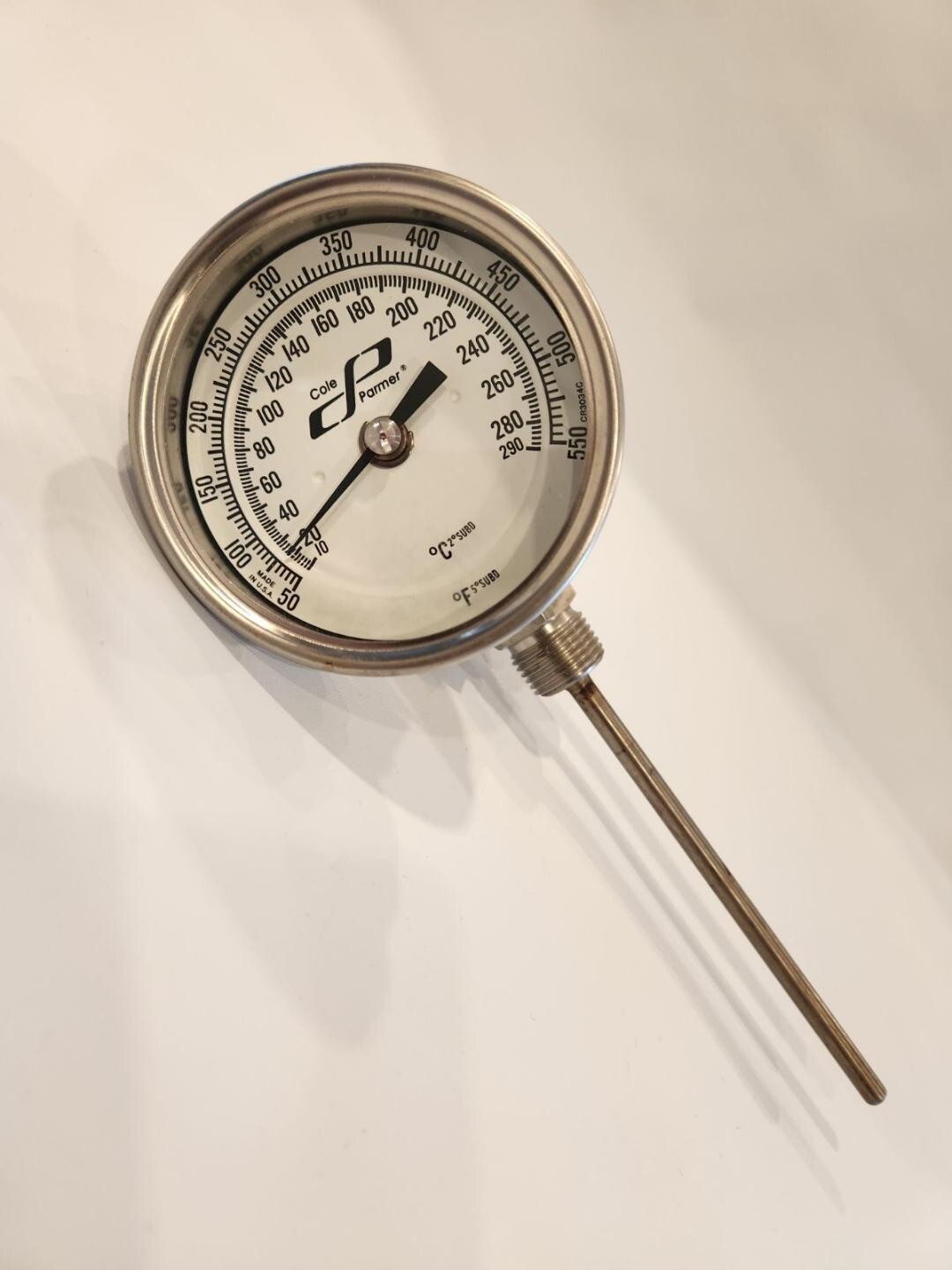 Cole Parmer Bimetal Thermometer, EW-90590-37, Adjustable Angle, 50-550F