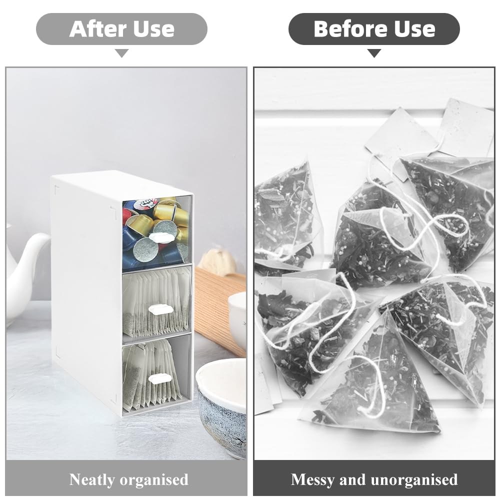 3 Tier Tea Bag Organizer, UOIXPUHUO Plastic Box Organizer Storage White