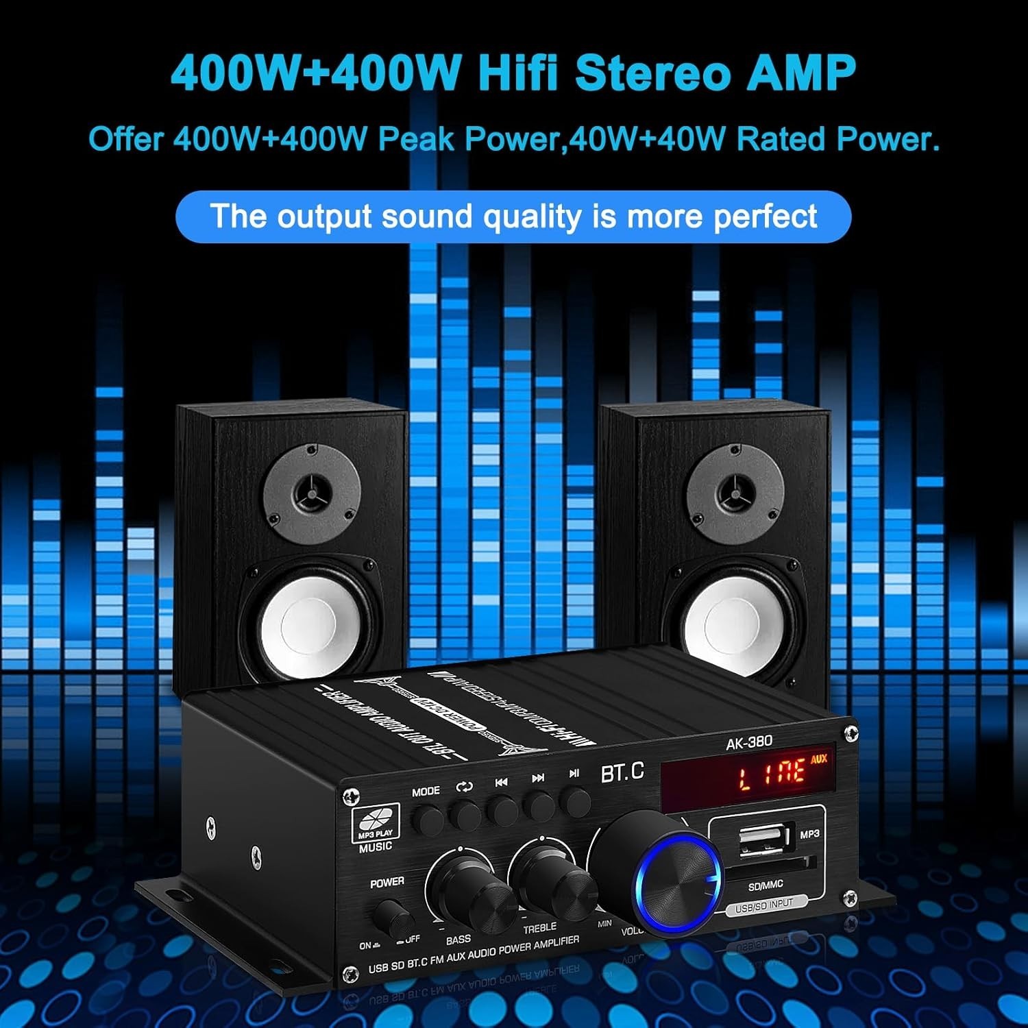 Multi-Functional 40W+40W Bluetooth Speaker Amplifier with Remote & LCD Display