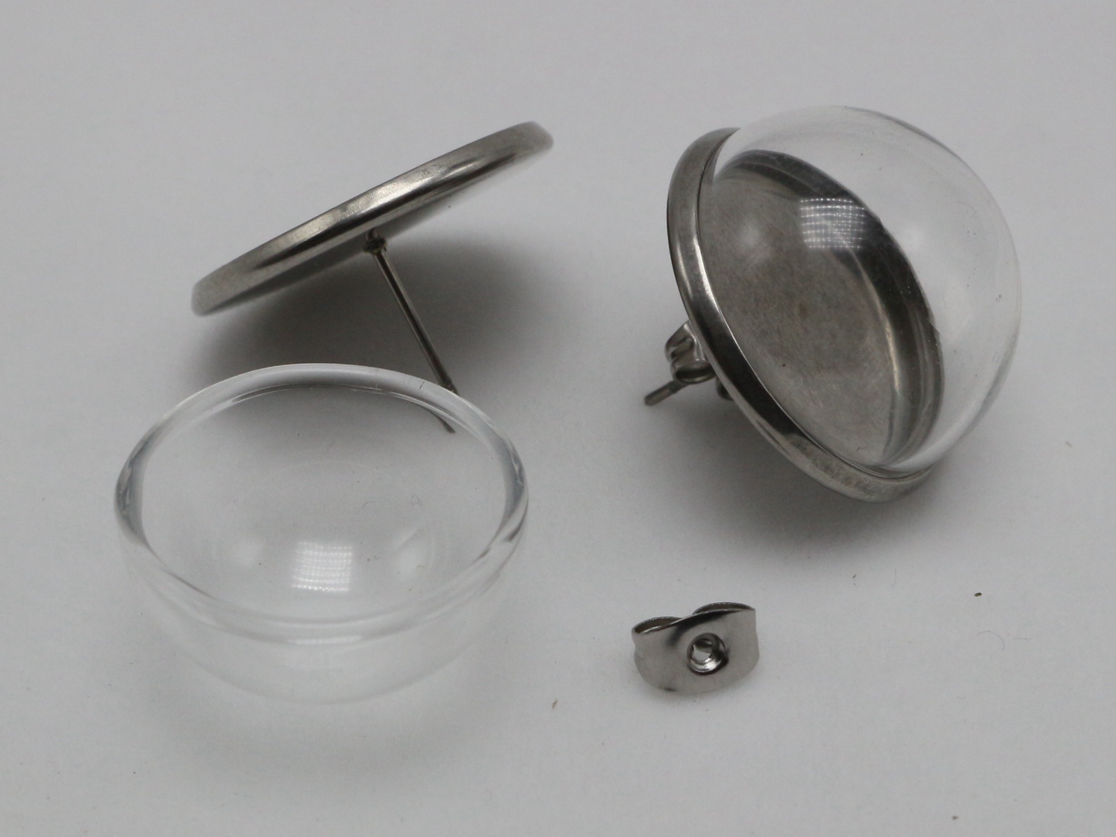 A Pair DIY Stainless Steel Earring Ear Post with 20mm Terrarium 1/2 Globe Bottle