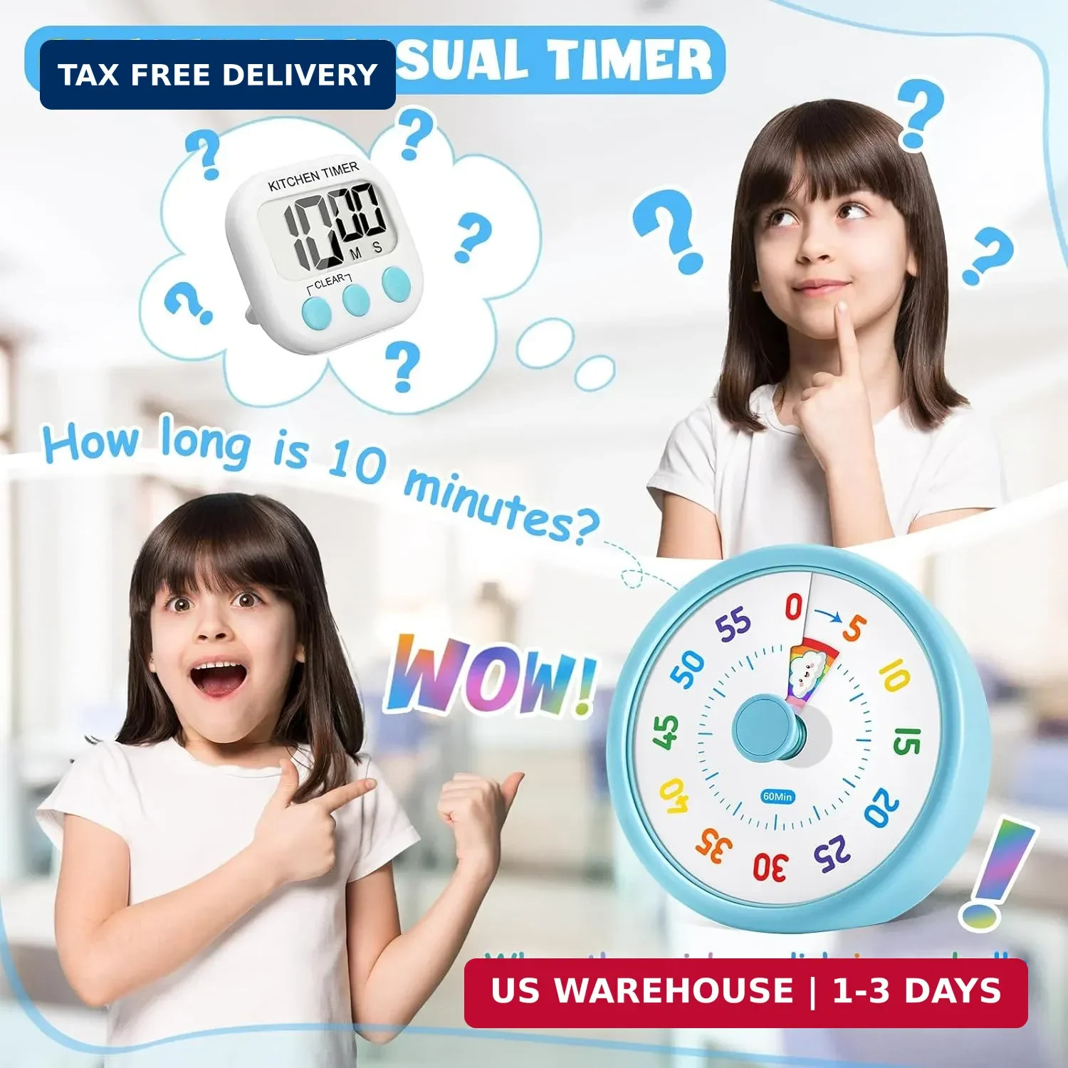 HIPPIH Visual Timer for Kids, 60 Minute Countdown Timers for Classroom Kitchen O
