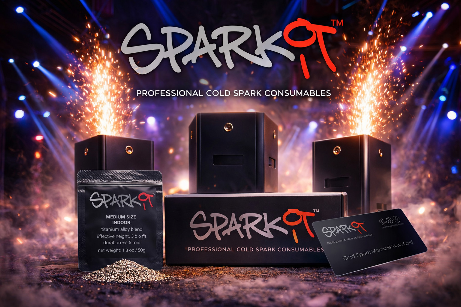 1000g  Cold Spark Machine Consumables + RFID Time Cards!  SHOWVEN MINI!