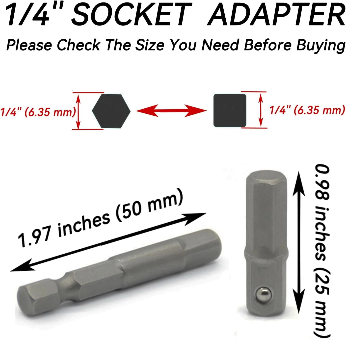 8 Pieces 1/4 Hex to Socket Adapter, 1/4" Square Bit...