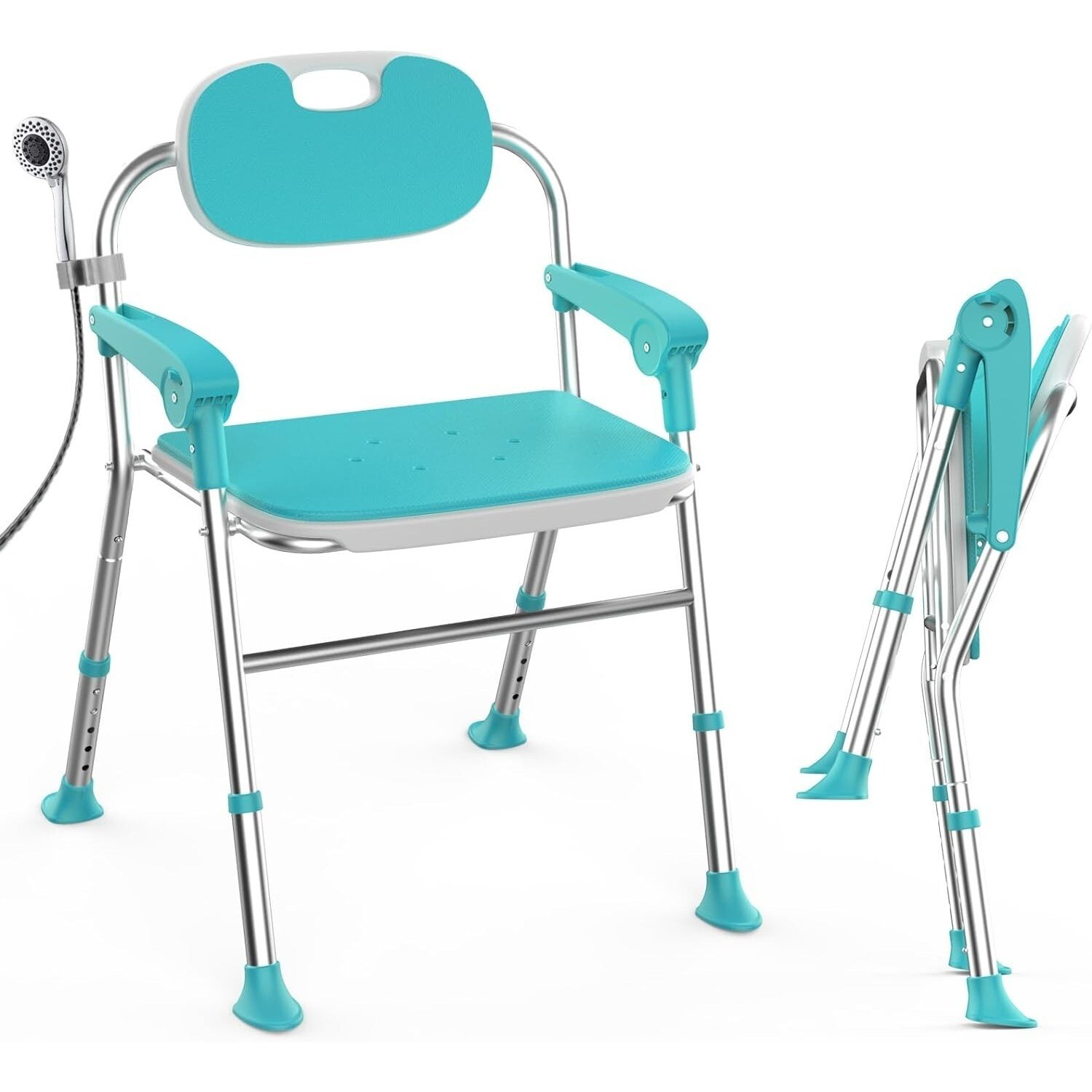 Folding Shower Bath Chair – 400lb Adjustable Seat with Arms & Backrest for Senio