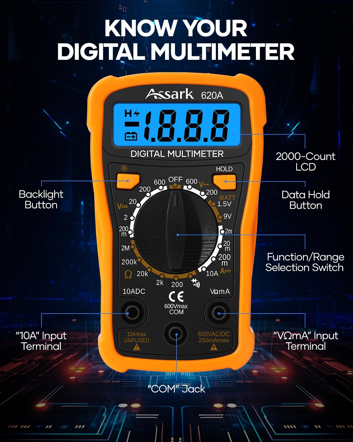 3Pcs Digital Multimeter 2000 Counts AC DC Volt Current Tester LCD Data Hold
