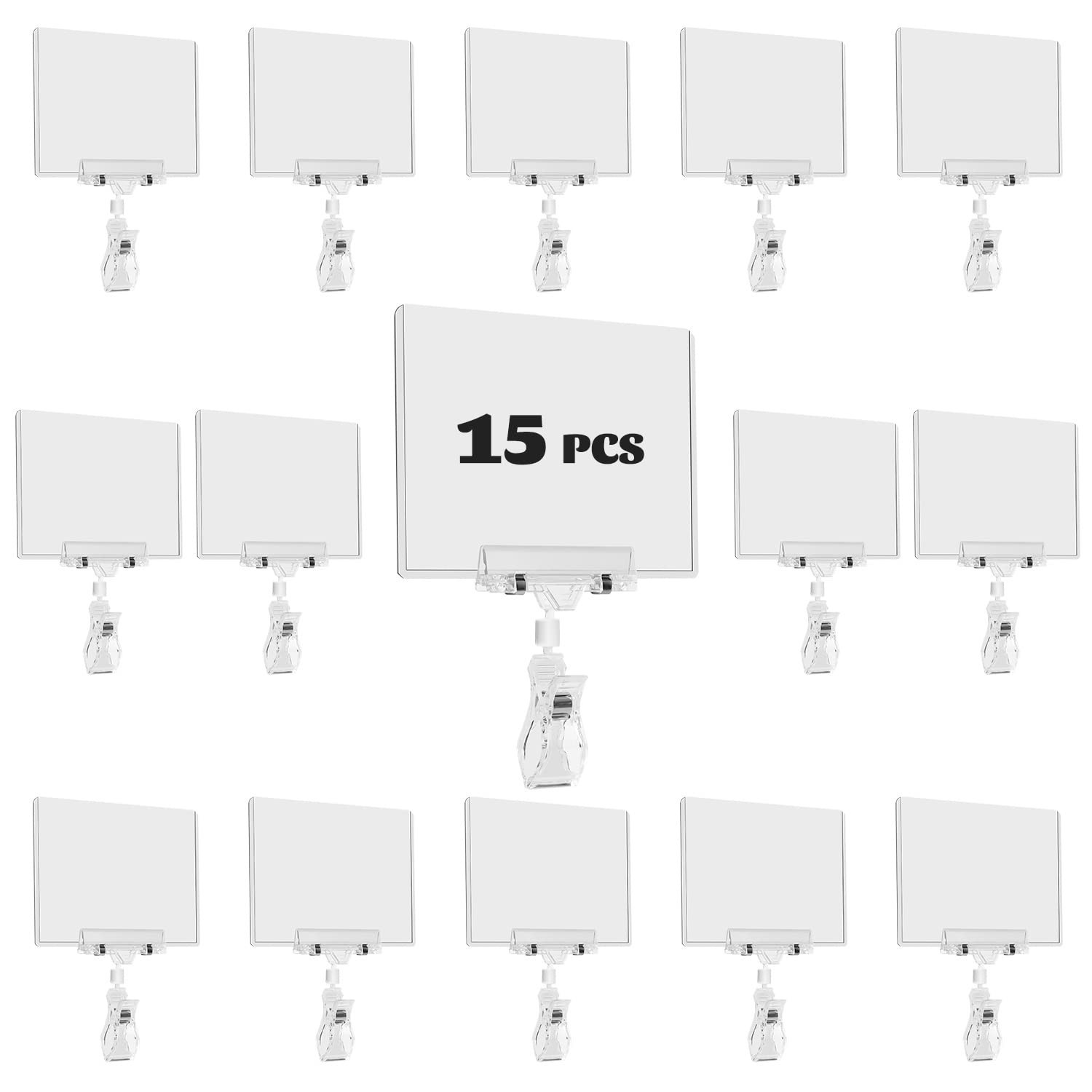Plastic Sign Holder Clip, 15 Pack Double Head Rotating Clip On POP Swivel Sig...