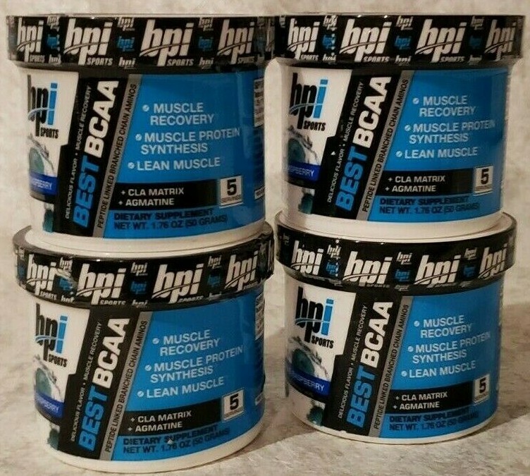 Qty 4 - BPI BEST BCAA - Blue Raspberry - 5 Servs EACH JAR - 20 Total - 9/2026