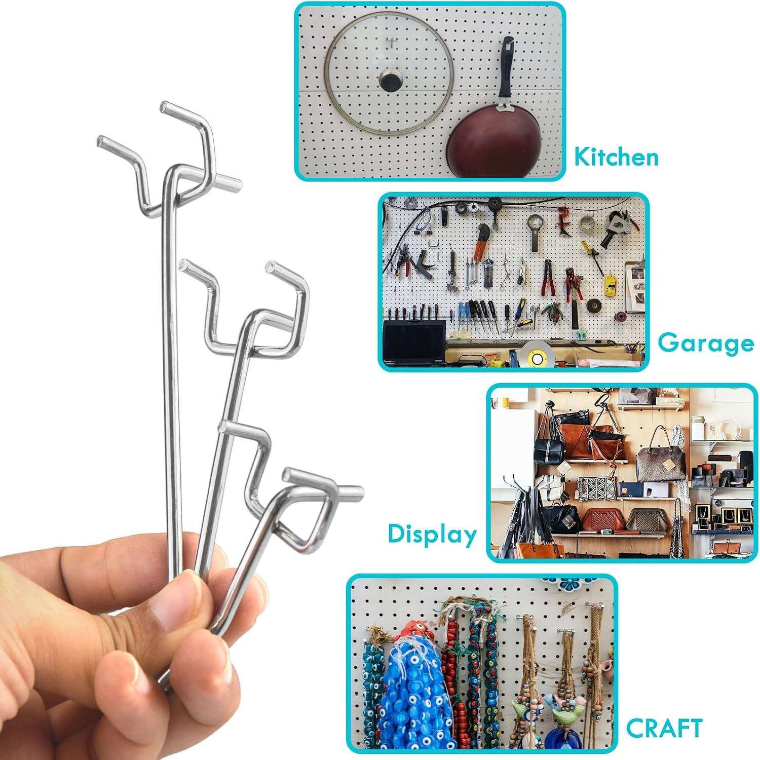 Pegboard Hooks Accessories - 62pcs 2/4/6 Inch Metal Peg Board Tool Hangers, F...