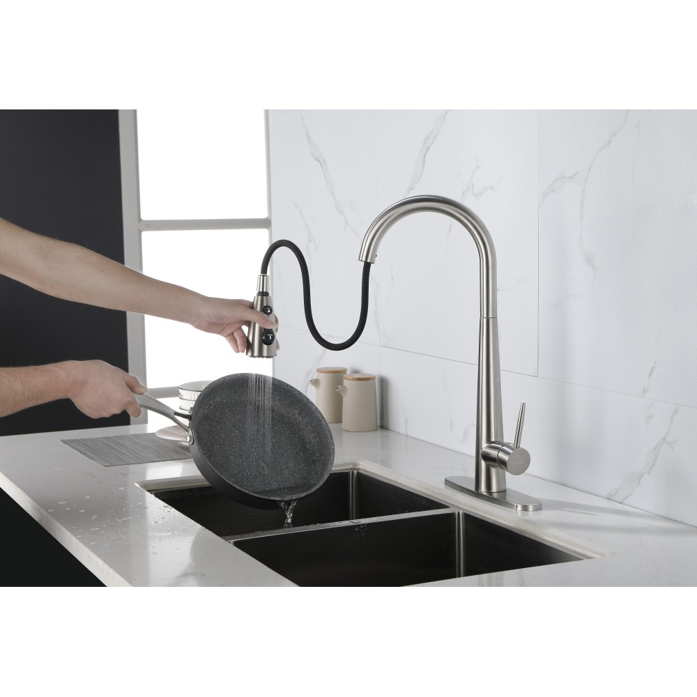Kitchen Faucet with Pull Down Sprayer Brushed Nickel High Arc Single Handle