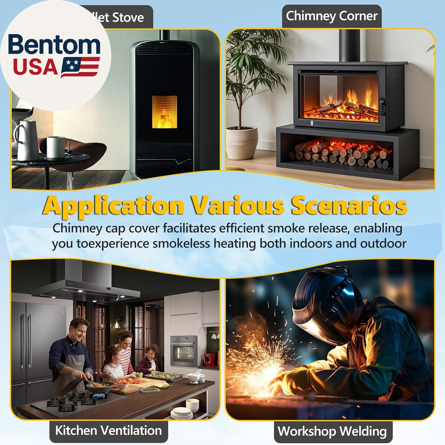 8 Inch Chimney Cap, 8" Stainless Steel Cone Top Chimney Cap with Screen, Adjusta