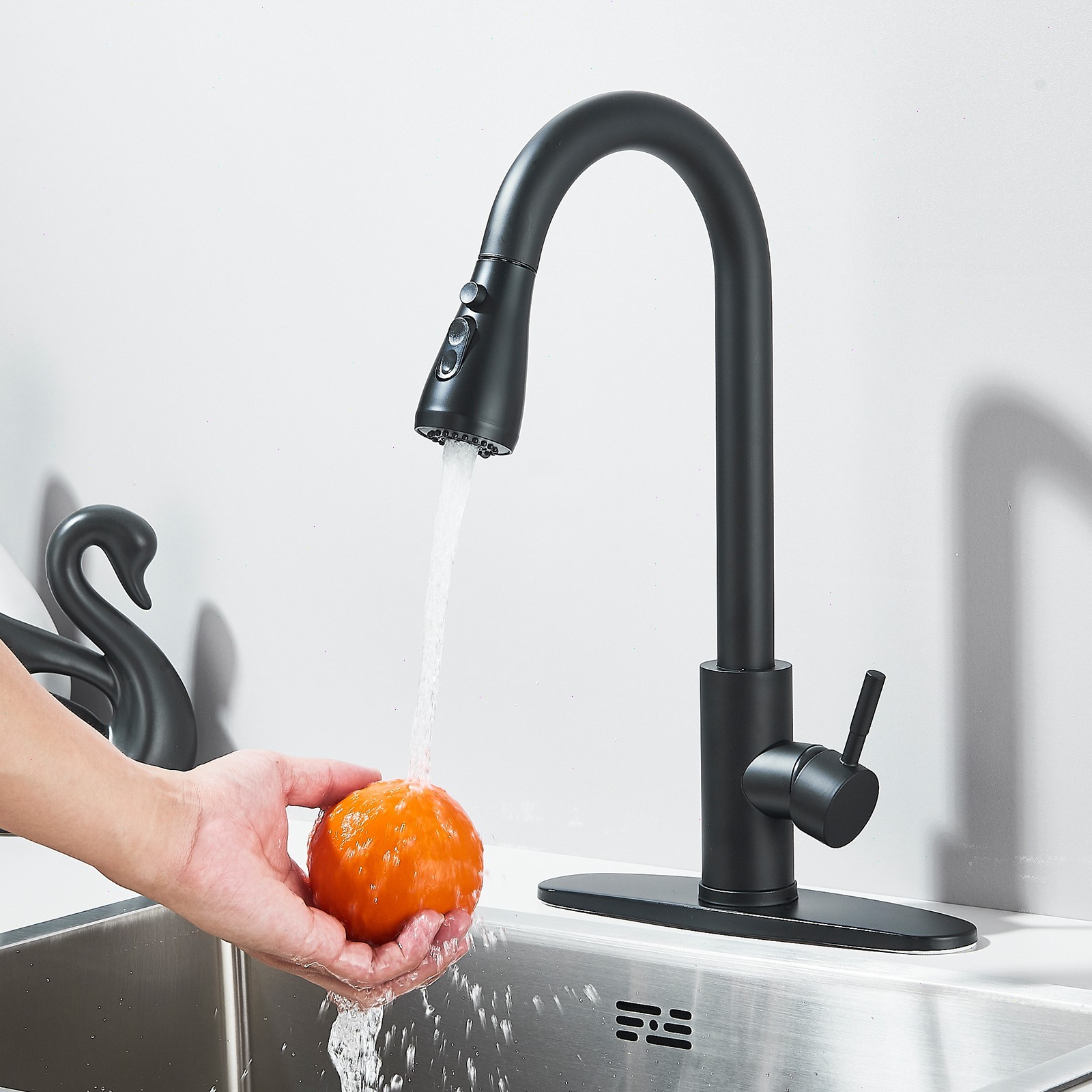 Black Kitchen Faucet with Soap Dispenser High Arc Pull Down Sprayer Sink Mixer