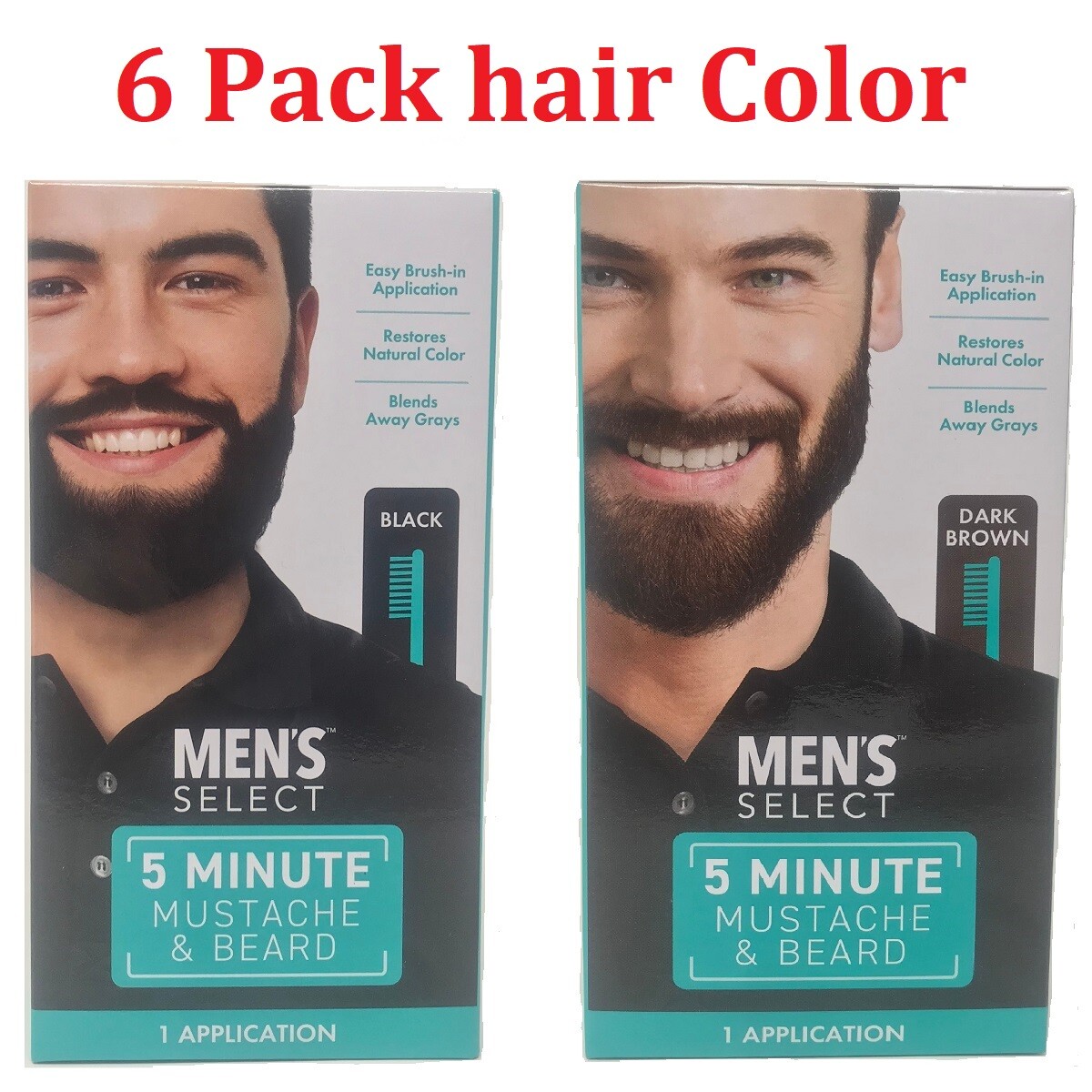 6pk  Men's Select Hair Color Mustache and Beard Dye 5 minute Black or Dark Brown
