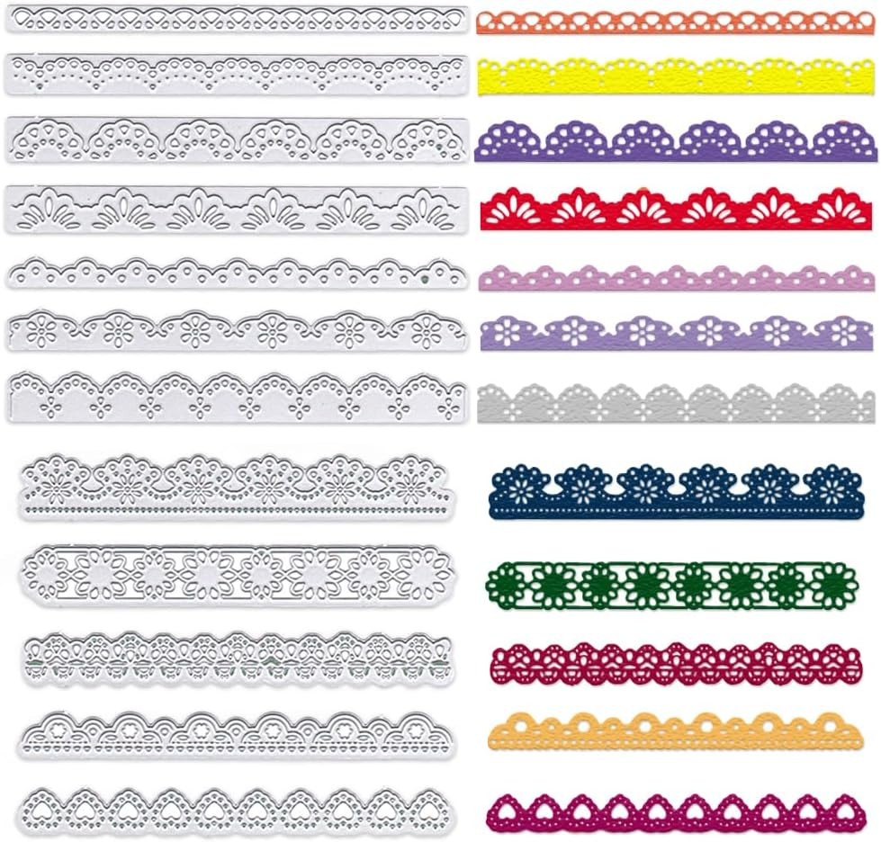 12 PCS Metal Flower Lace Frame Cutting Dies, Flower Edge Border Die Cuts Embos..