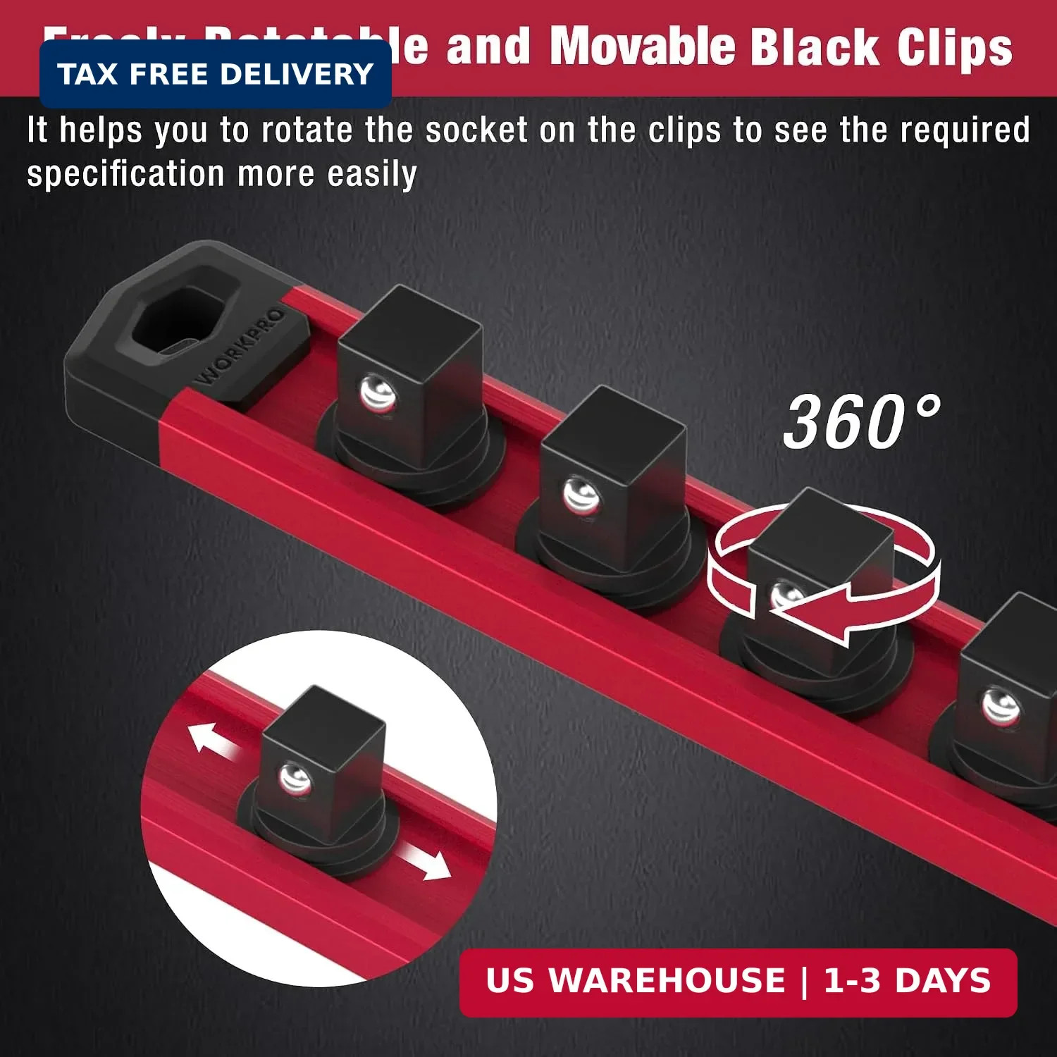 WORKPRO Magnetic Socket Organizer, Heavy Duty 3/8-Inch Drive Socket Rail | 1 Pie