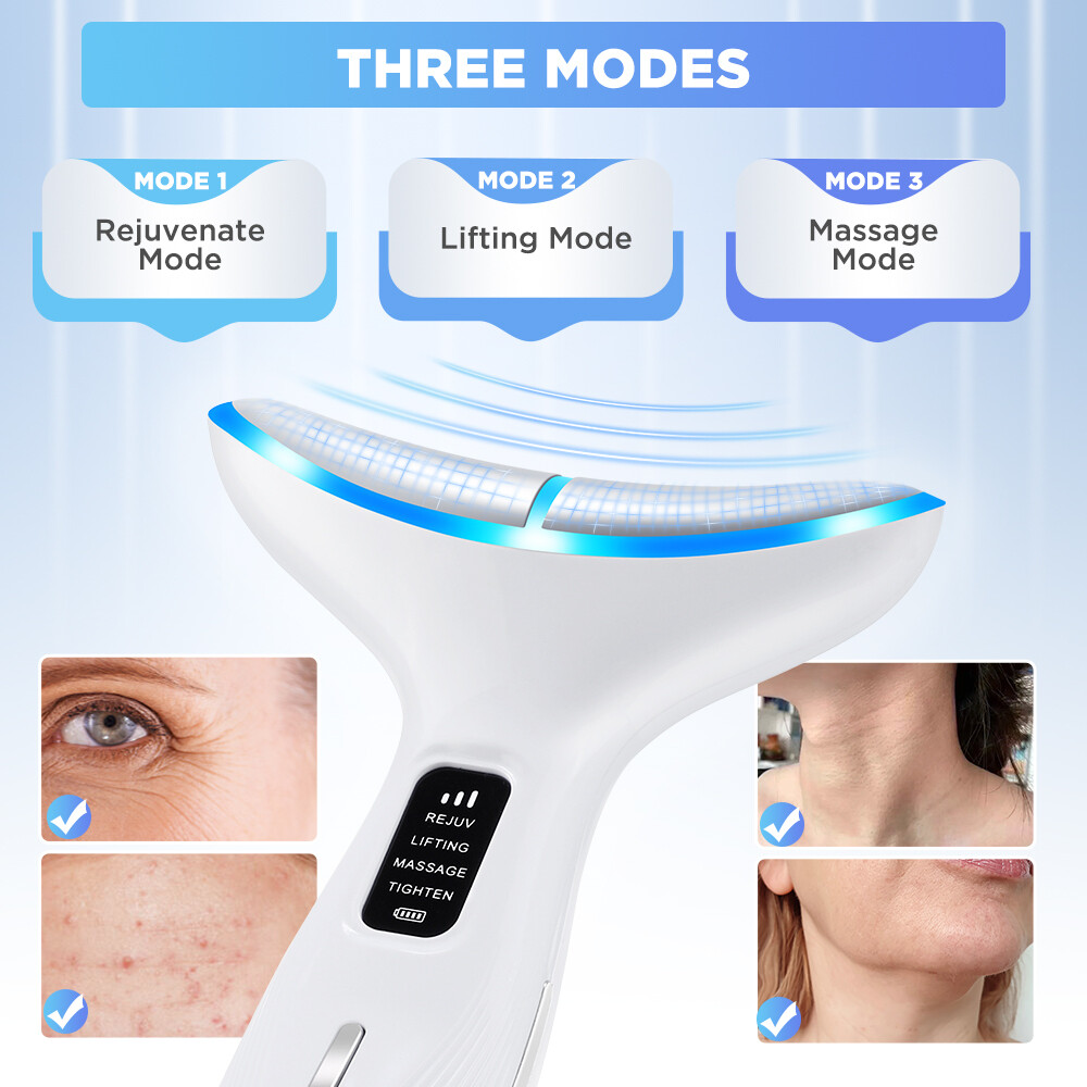 LED Light Therapy Neck Massager,3 Modes,45°C Heat,Microcurrent Lifting Skin Care