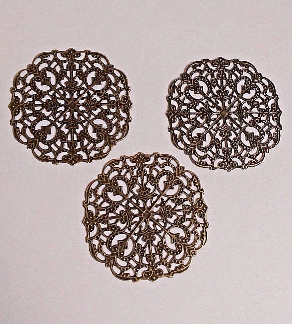 Pkg of 10 Antique Bronze ROUND FILIGREE Connectors 2-1/8" (56mm) (#45421)