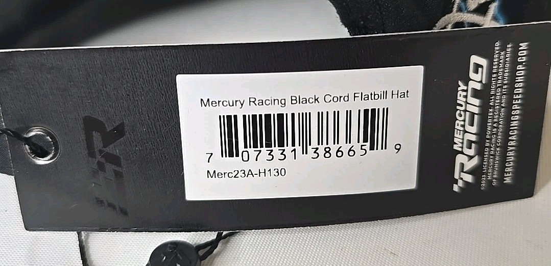 Mercury Racing NWT Black Cord Flatbill Hat Cap Adjustable Dialed In Lake X New