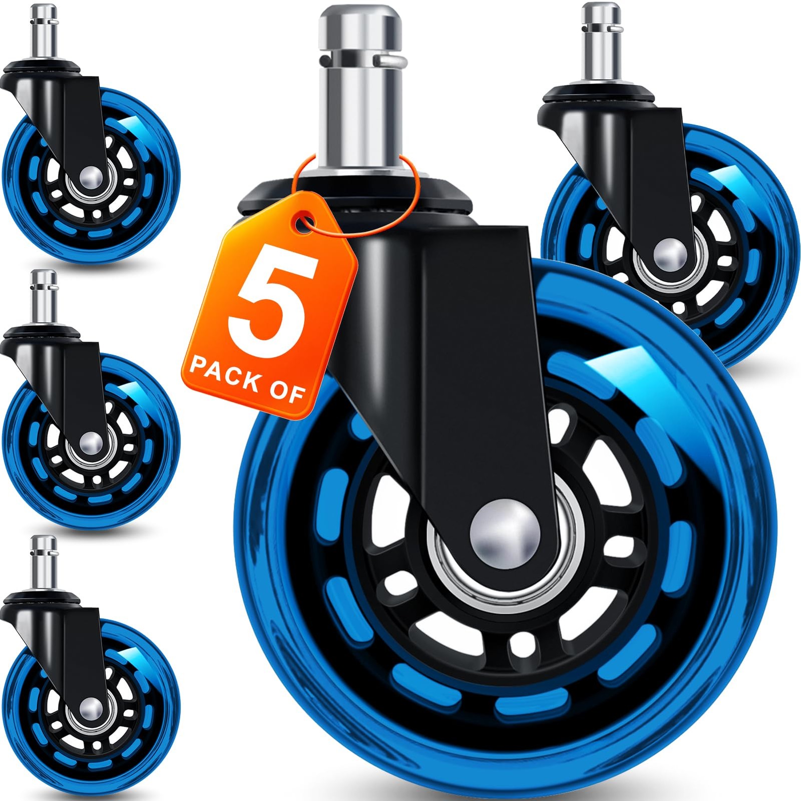 FreekyFit Office Chair Wheels for Casters Replacement - 3" 3 Inch, Blue