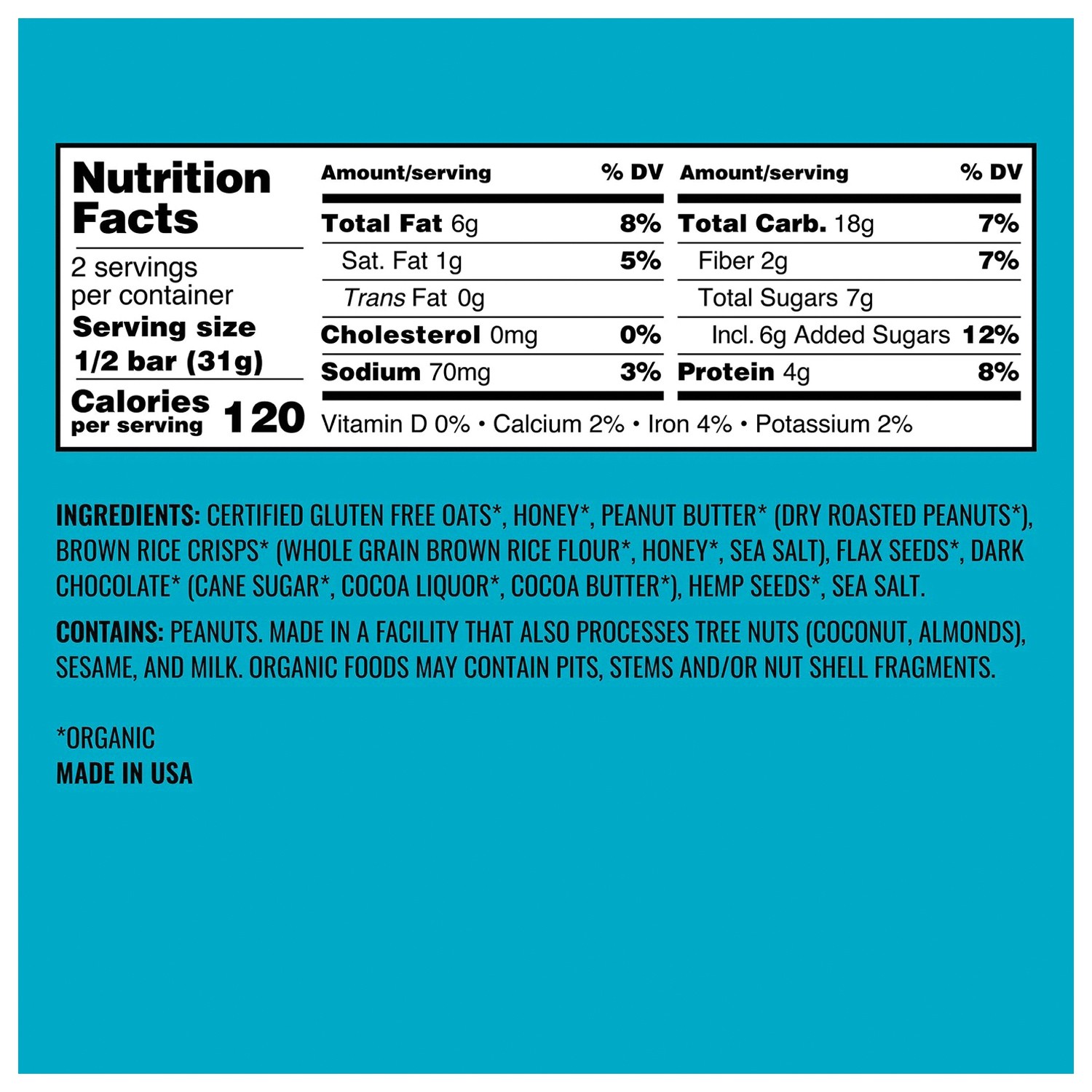 Kate's Real Food PB Hemp Bar: Nutritious Energy Snack for On-the-Go! Pack of 12