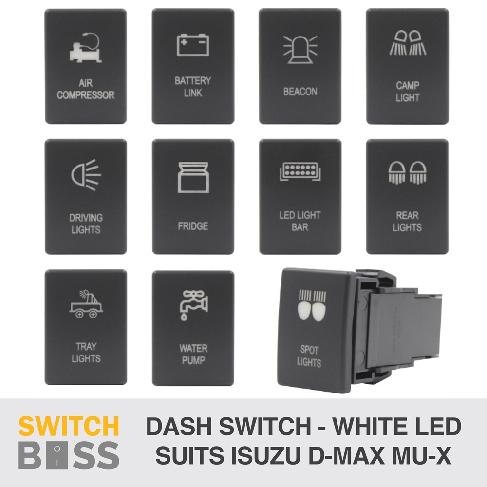 Push Switch ALL STYLES Suit ISUZU D-MAX MU-X 3rd GEN Dash 12v WHITE LED