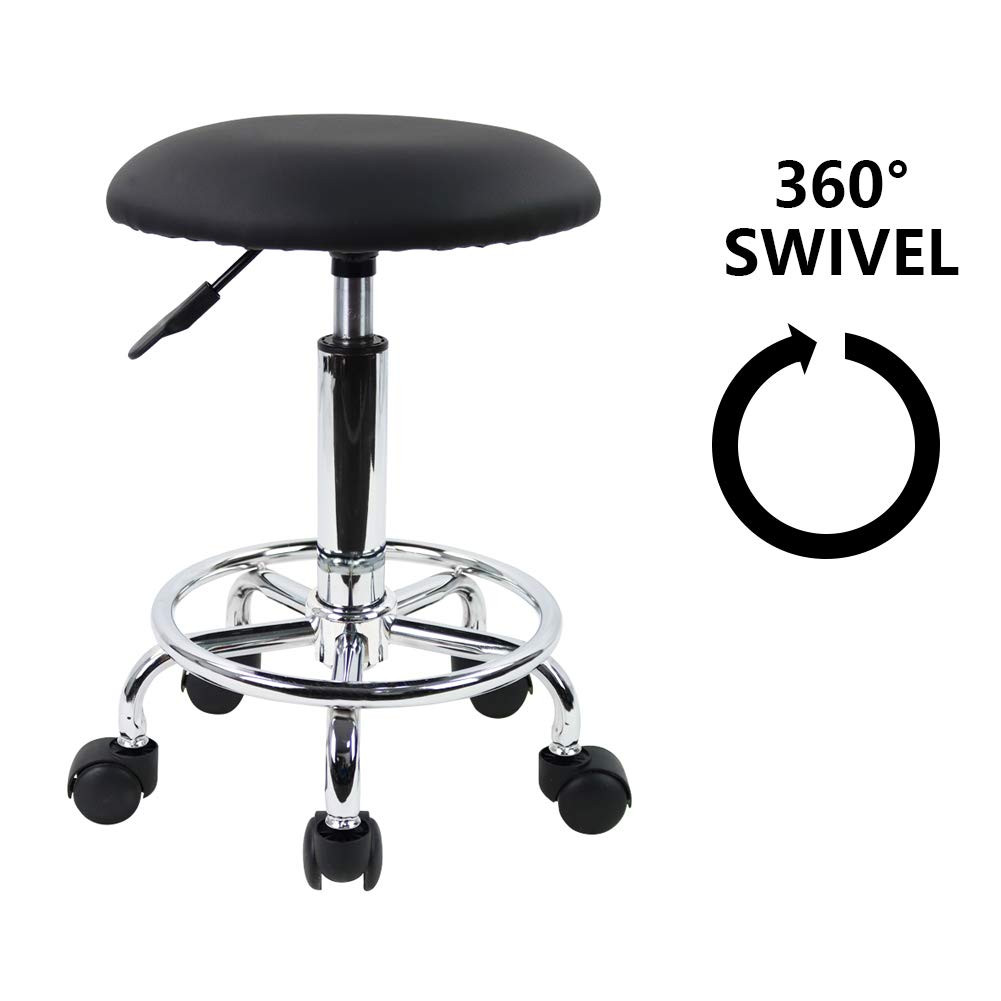 KKTONER Swivel Rolling Stool with Footrest Height Adjustable PU Leather Salon Va